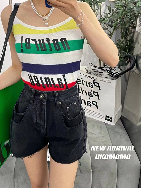 New in early summer! [x2 Fansi feather] high waist, slim and versatile denim shorts 3322# WTT