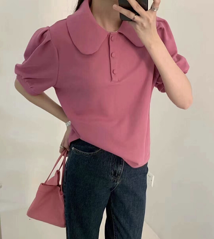 [Qixi] Korean doll polo collar bubble sleeve short sleeve T-shirt 8913# XYY