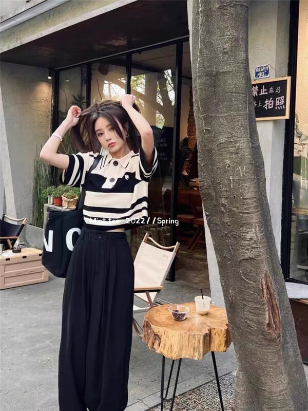 [mint tea] Korean polo collar contrast short shirt 22037# zjy