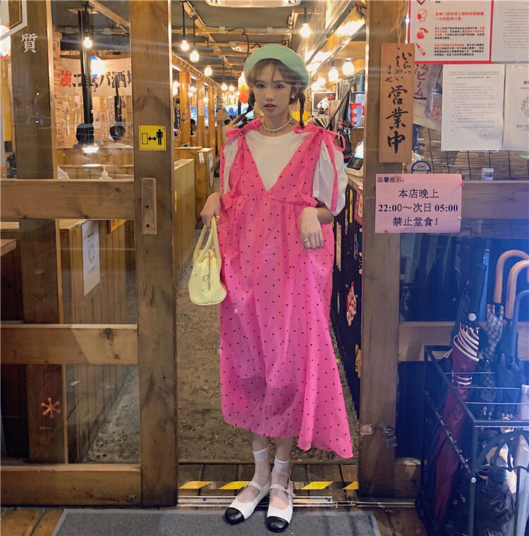 New in early summer! [timely rain] Han Feng ins sweet girlish design wave point dress (excluding T-shirt) 61021# WPL
