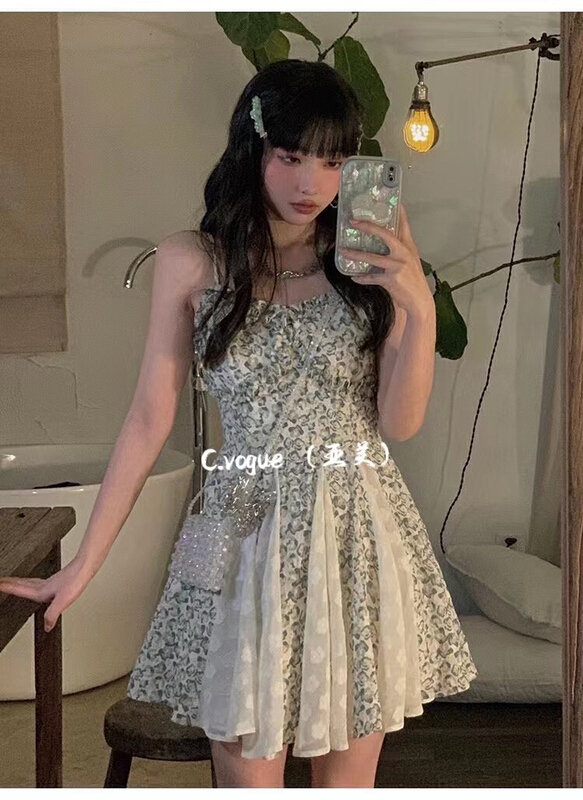 [c.vogue] Korean Sweet Sexy Leopard lace splicing suspender dress 28220# PCZ