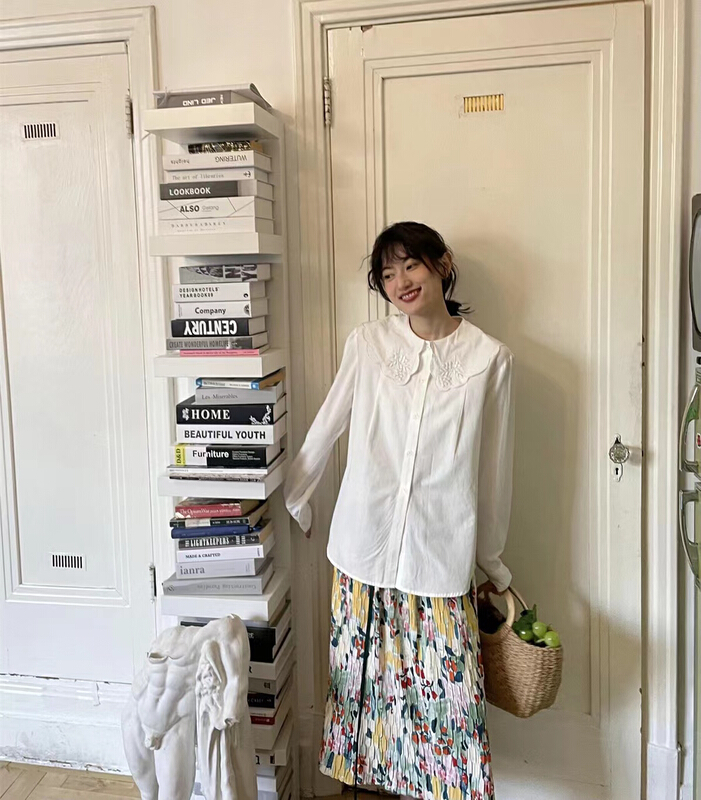 goods in stock! [are studio] design pleated high waist printed skirt 9798# WPL
