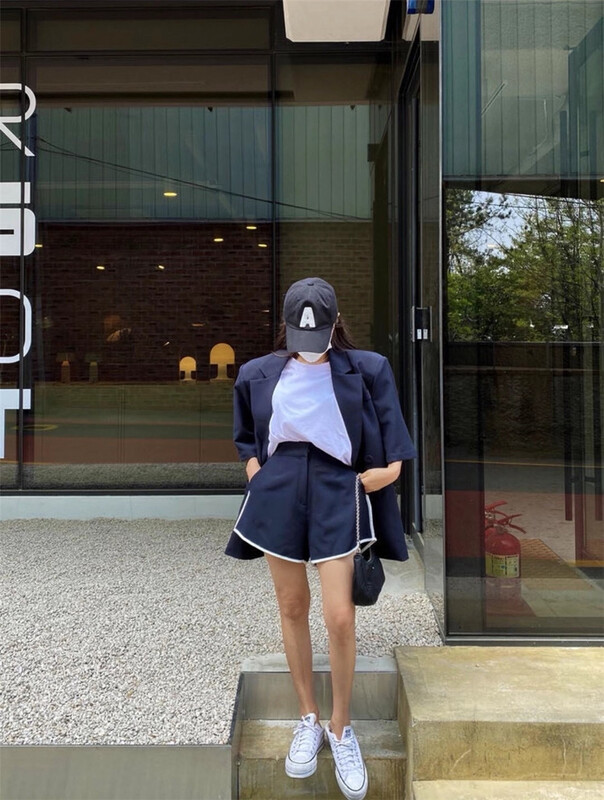 New in early summer! [June 6th] Korean double breasted short sleeved suit + loose casual Shorts Set ys1-2216# WPL