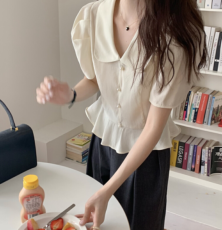 [timely rain] Han Feng ins French retro elegant temperament baby collar shirt 752# WPL