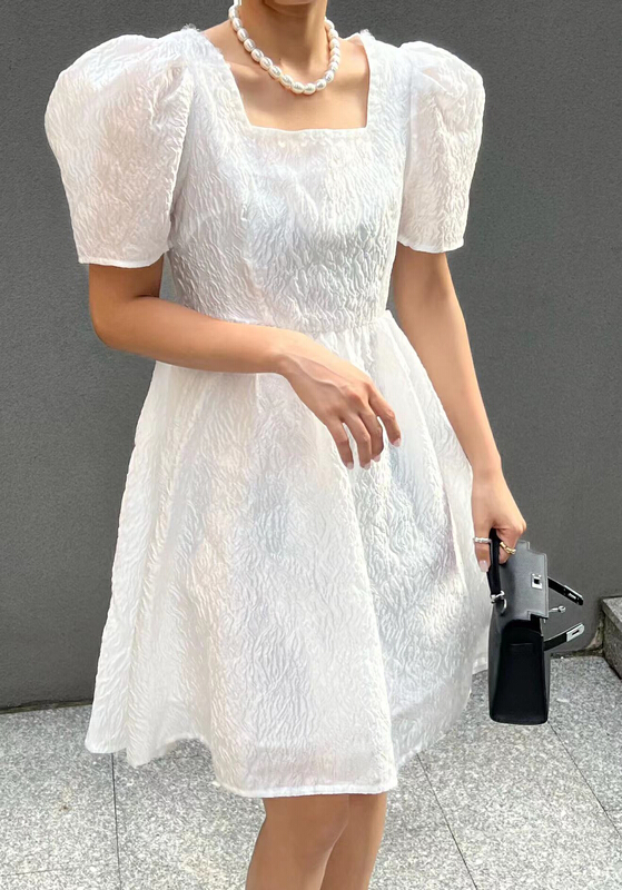 [Za] French three-dimensional jacquard texture sense nail bead square collar dress 10596# LSL