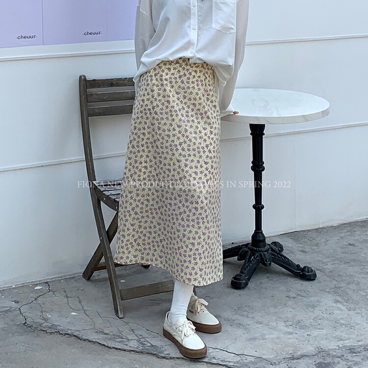 Original price 76.70! Early spring! [finoa] Korean version of vertical fragmentary flower high waist versatile gentle skirt 10169# CLS