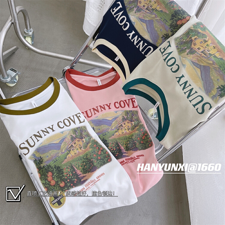 [Han Yunxi] direct spray process oil painting versatile short sleeve T-shirt (T-shirt only) 1660# CLS