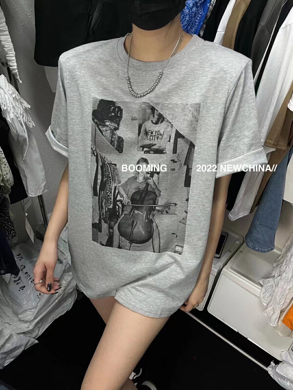 [booming] casual shoulder pad printed short sleeve T-shirt 2359# zxl