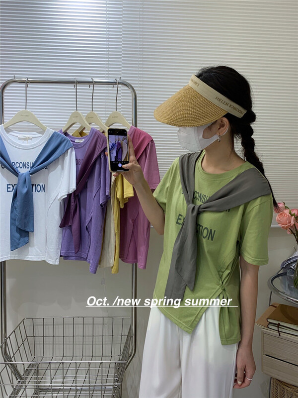 New in early summer! [OCT] leisure vacation two piece round neck short sleeve T-shirt 8153# hjy