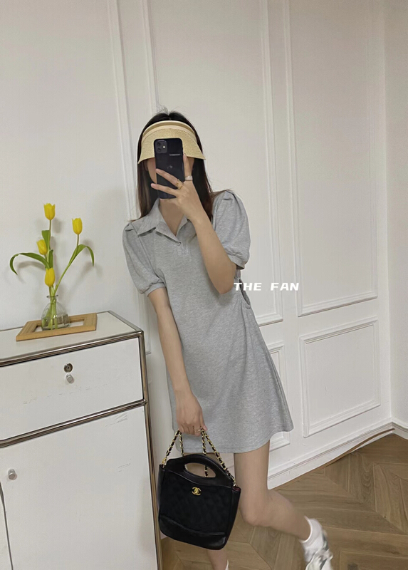 [the fan] polo collar side waist hollowed out casual dress 506137# zxx