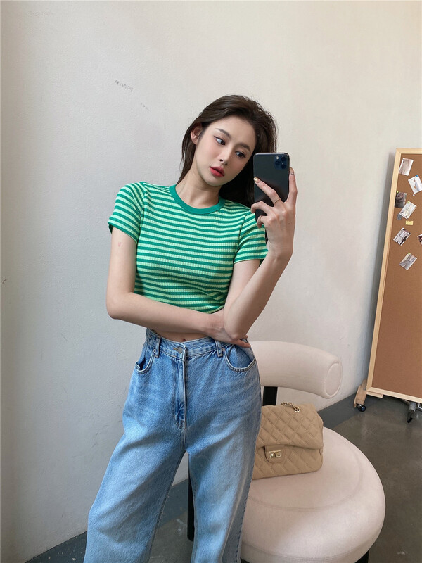 [modern 197] stripe round neck comfortable small shirt 5580# zyh