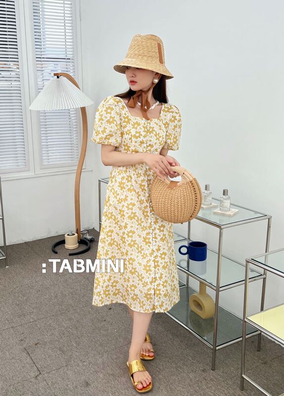 [tabmini] fashion temperament square neck bubble sleeve dress x19579-g# WPL
