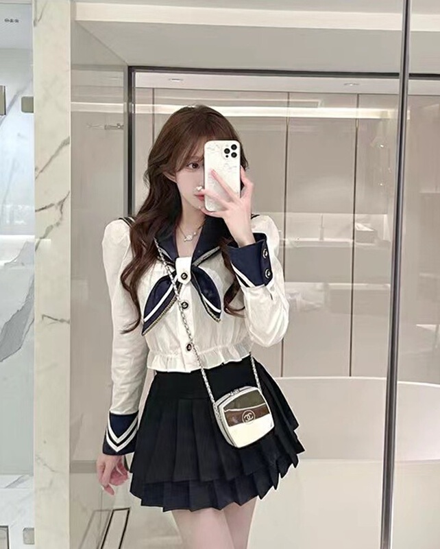 [Linna] Korean aging Navy collar shirt 82746# zxx