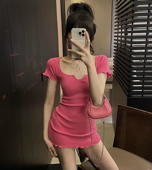 New in early summer! [xinyuanjieyi Xinyuan dressing] wave edge soft girl temperament slim fit Hip Wrap Dress 567# Cl