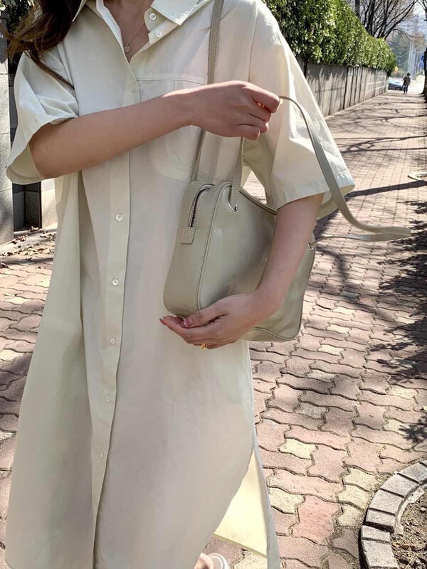 [next station] Korean style square neck short sleeve shirt dress 22236# zjy