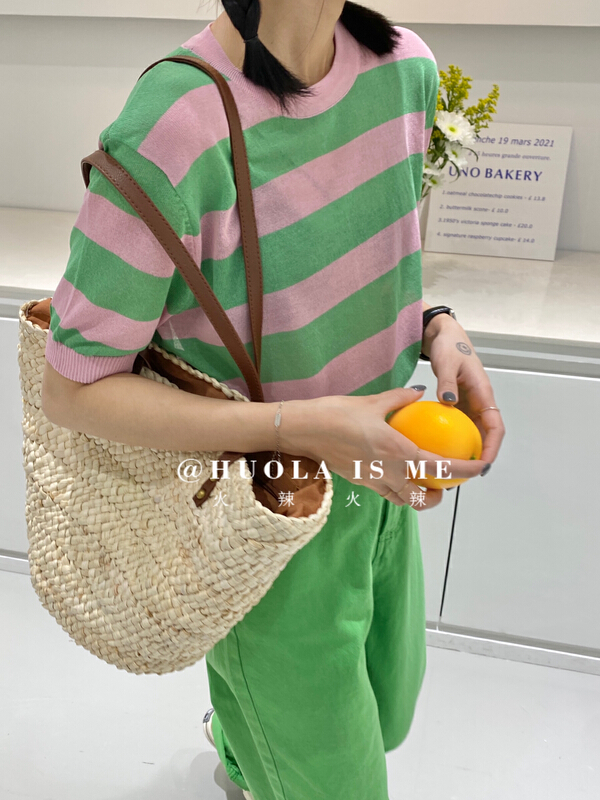 New in early summer! [hot Huola is me] Korean fashion stripe short sleeve T-shirt 3151# cqw