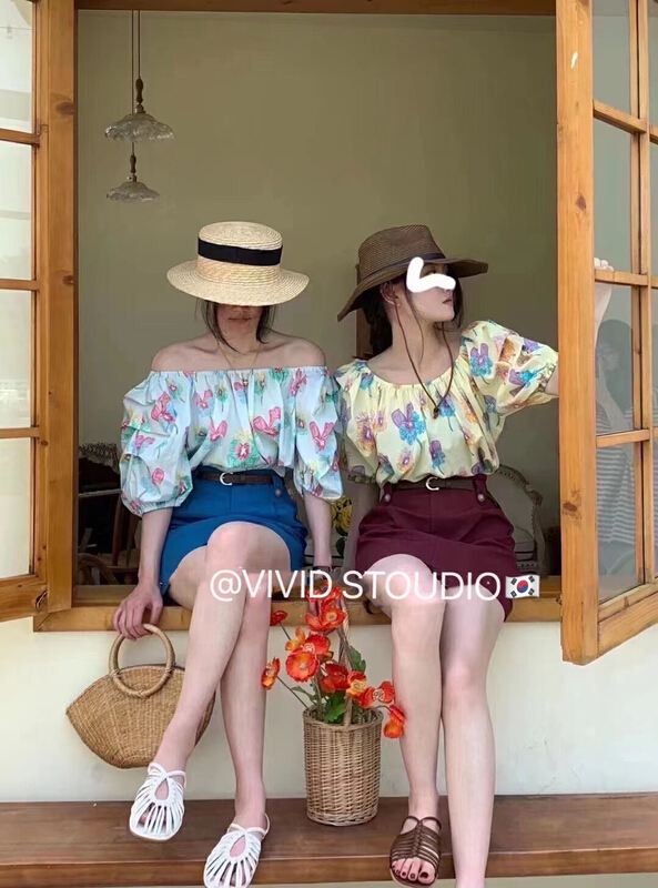 New in summer! [vid] Korean version elastic back strap floral blouse 1626# ZSY