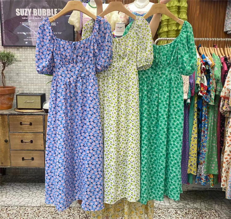 [suzybubble] fashion temperament elegant broken flower waist dress 1823# WPL