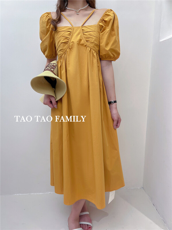 goods in stock! New in early summer! [Taotao family] generous temperament bubble sleeve medium length dress 3625# lwy