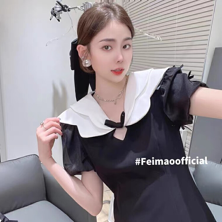 New in early summer! [L.L studio] French waist closing color blocking fashion dress 7613# PCZ