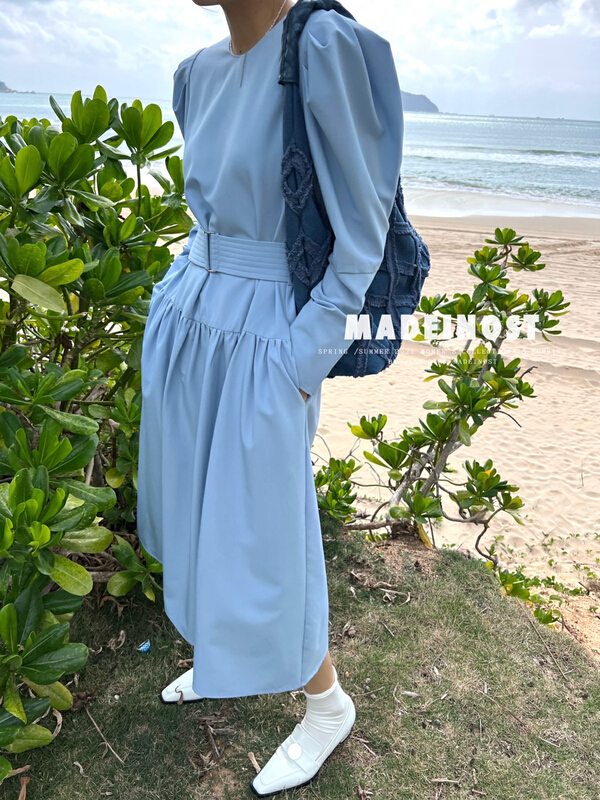 goods in stock! New year in early spring! [OSHA madeinost] premium bubble sleeve vintage dress (with belt) 86060# ll