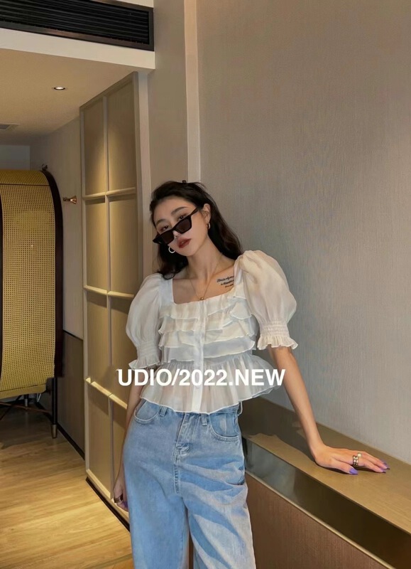 [mix] ruffled pleated breasted blouse 0200# WTT