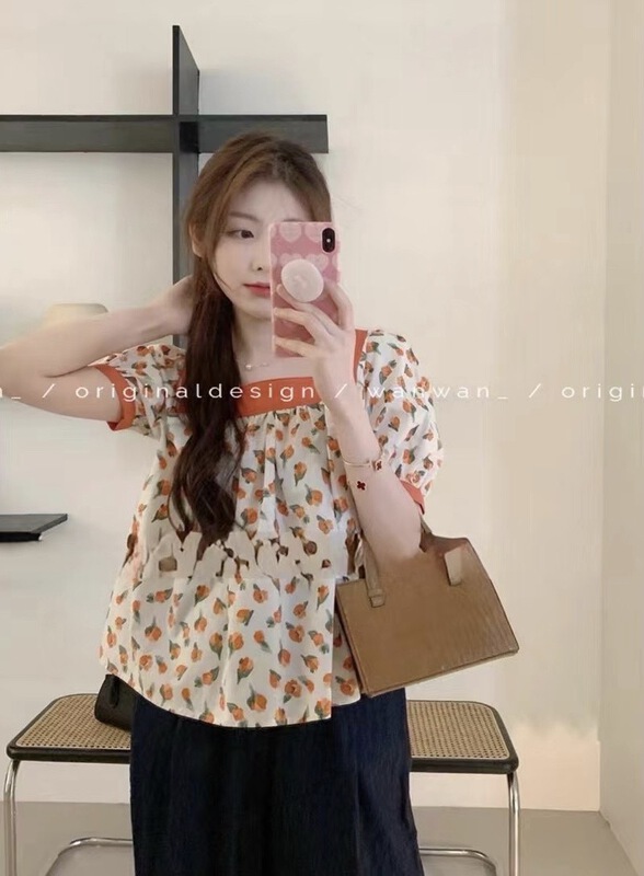 New in early summer! [wanwan] square neck sweet floral blouse t1592# HBx