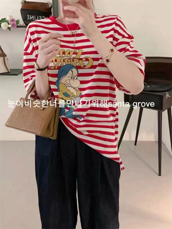 [Mao Mao] Korean stripe comfortable short sleeve T-shirt 5010# ll