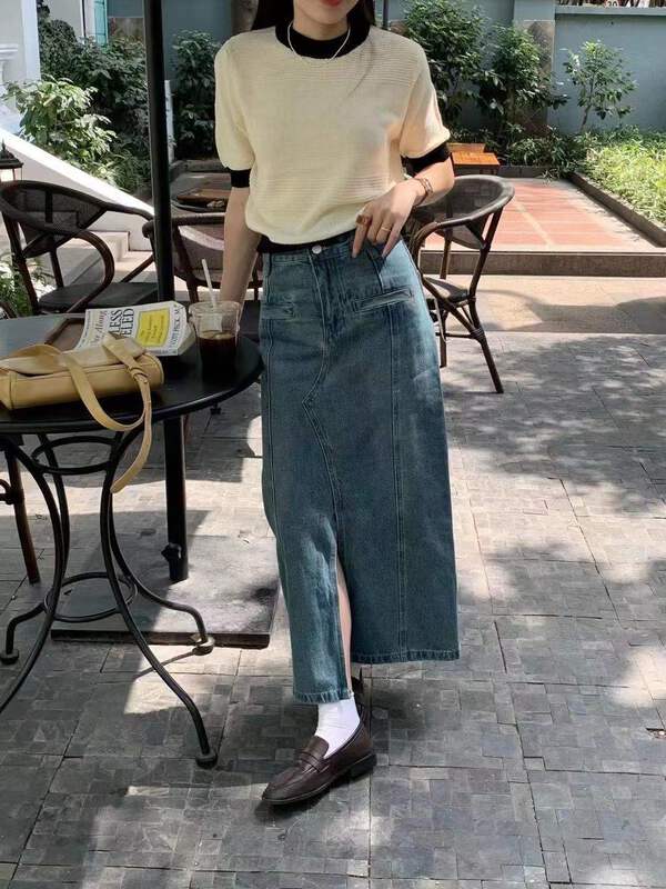 New in early summer! [9hour] slit slim, versatile skirt 70196# zxl
