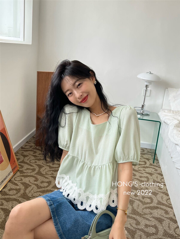 [Hong's] Plaid stitching fashion shirt 1663# ll