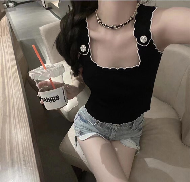 [MS studio] lace contrast aging vest / sling 9117# PCZ