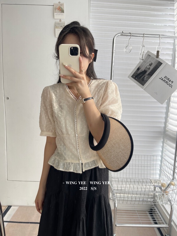 [Wingyee] French romantic V-neck versatile Chiffon 9606# ll