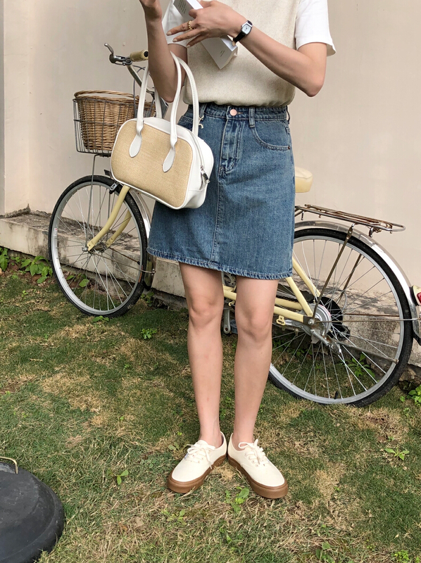 New in early summer! [meet me] versatile high waist A-line denim skirt 61200# ll