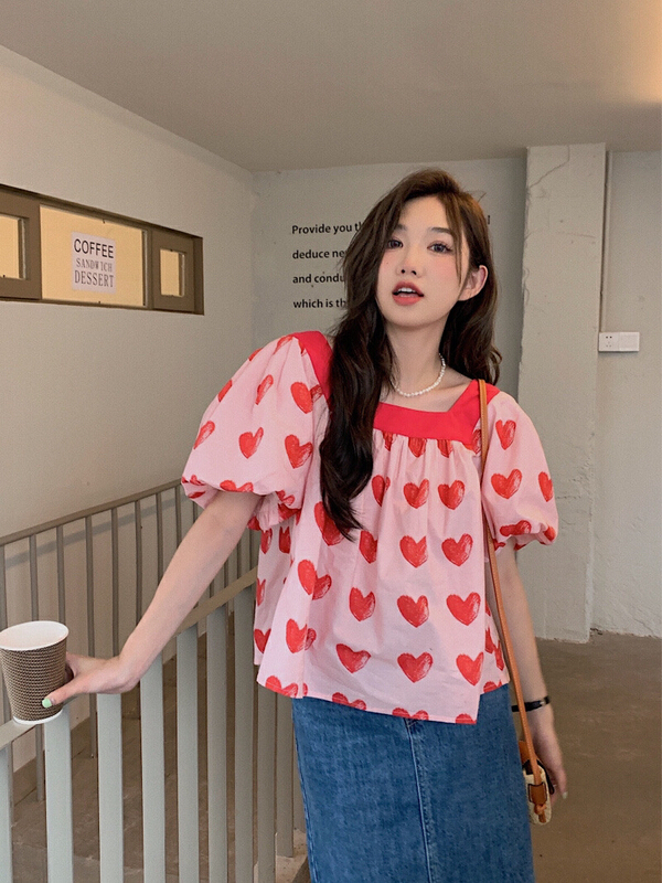 [timely rain] Han Feng ins design sense of minority love Square Neck Shirt 0472# WPL