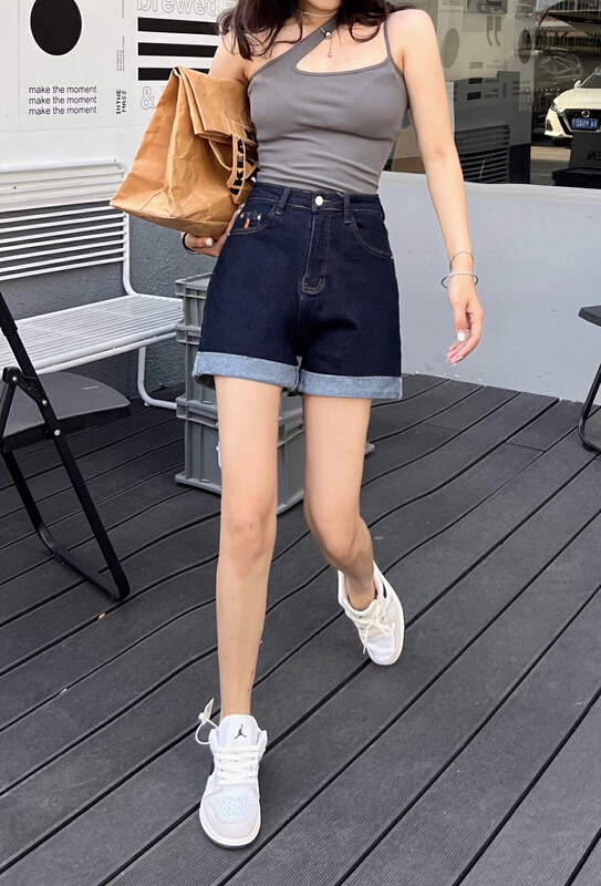 [hakie] elastic casual crimped denim shorts (without belt) 69503# ozq