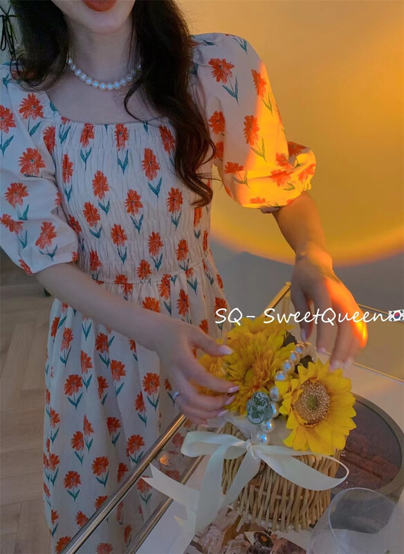 [sq] square necked floral dress 8888-1# zxx