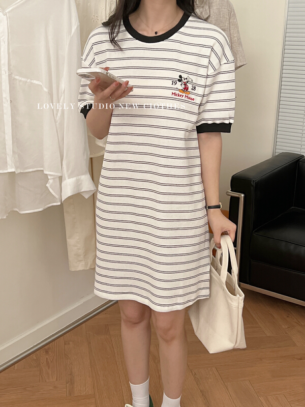 [love] Korean color contrast Mickey dress z1125# HBx