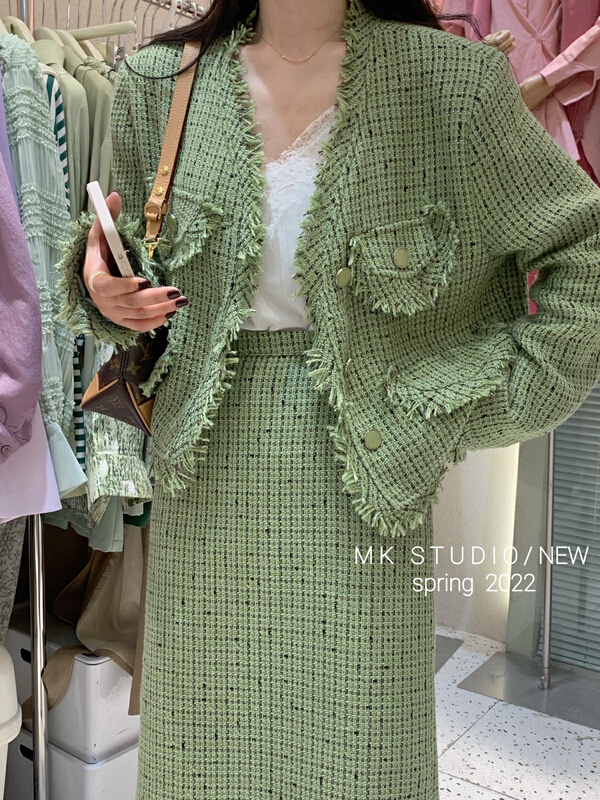 New year in early spring! [MK] V-neck single breasted jacket + simple mid length skirt suit 3118# hjy