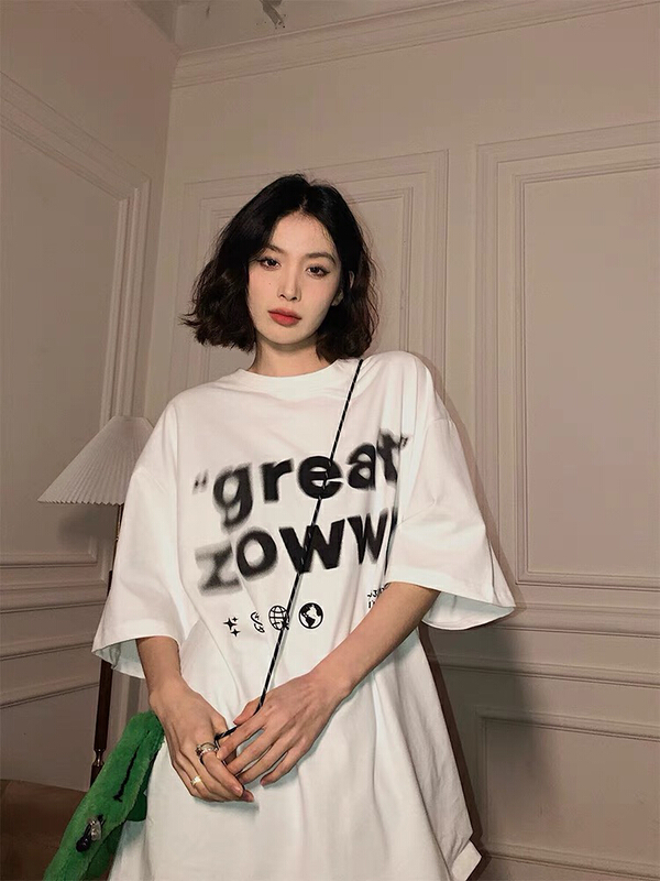 [kakamee] American retro loose casual letter niche design printed short sleeve T-shirt 5006# LSL