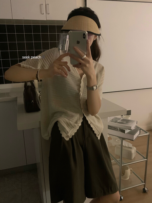 [seek peach] Korean versatile linen knitted cardigan 1905# ll