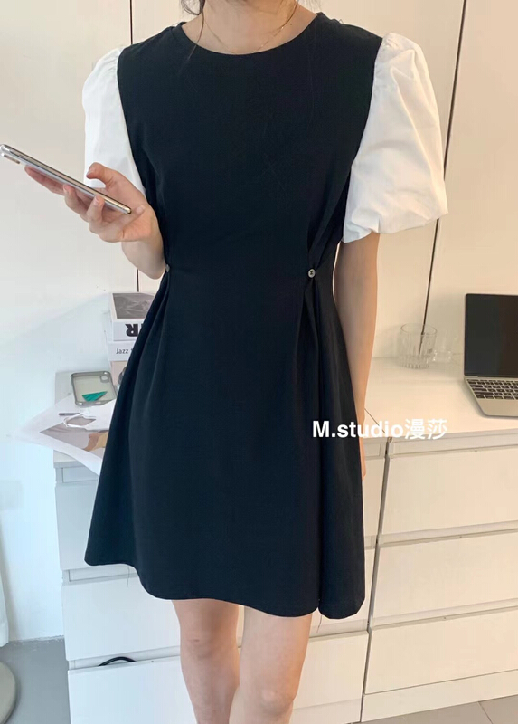 New in early summer! [MSTUDIO MANSA] color blocking versatile slim dress (with waist bag) y6631# ll