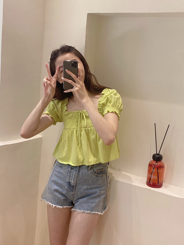 [herb] Vintage square neck Ruffle shirt s22211139# lwy