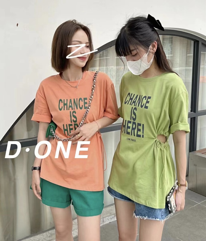 New in early summer! [liu-y] design sense: open waist medium long short sleeve T-shirt d9007# XJ