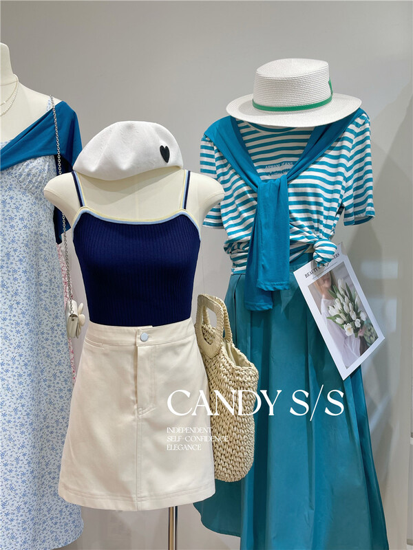 【糖果CANDY】時髦撞色百搭針織背心/吊帶  6005#  ZJY