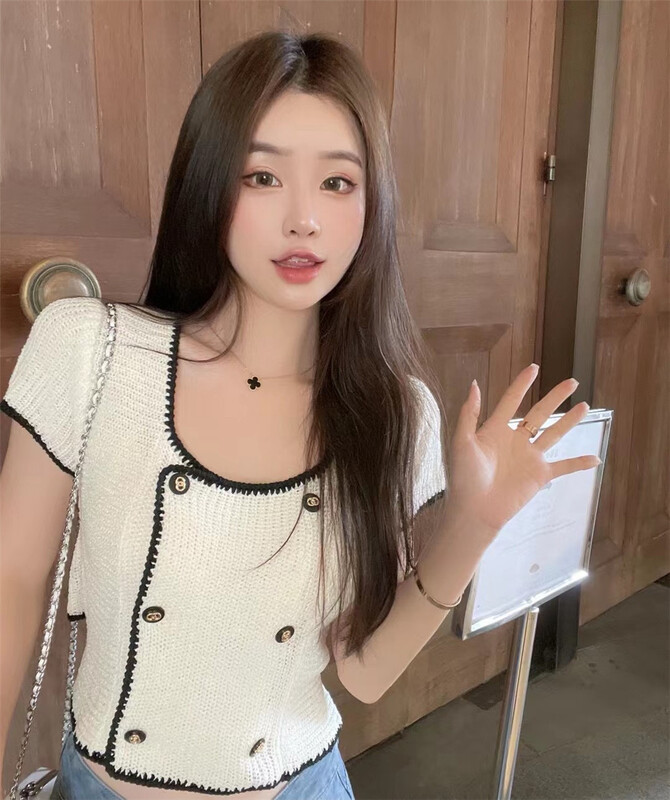 [koumiya] xiaoxiangfeng double breasted short slim fitting shirt 3032# PCZ