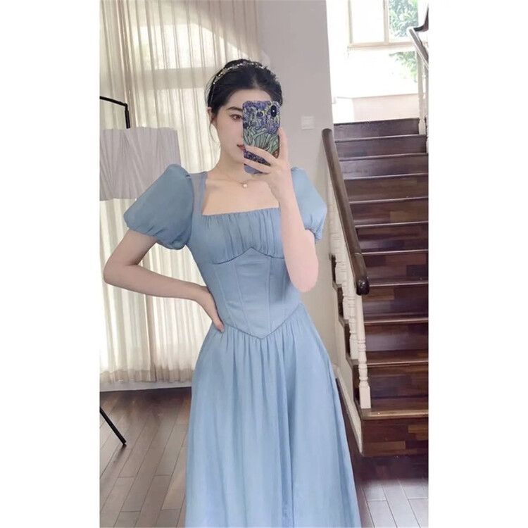 [MQL] French bubble sleeve square neck dress 444# CSX