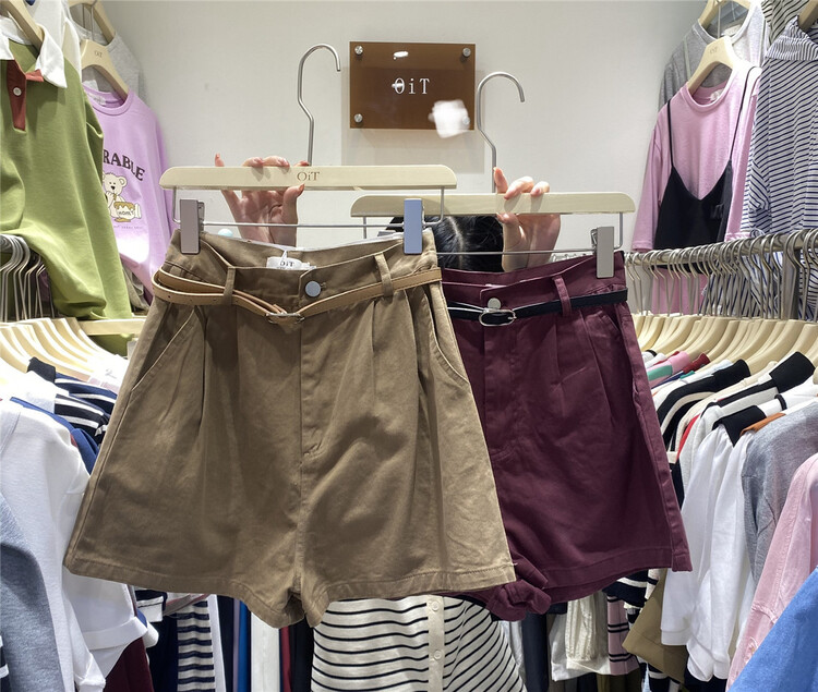 [OIT] Korean slim high waist A-shaped casual shorts (with belt) 9119# HBx