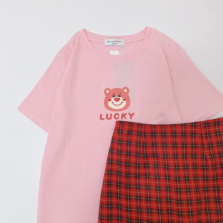 [lucky] hollow out fashion careful machine round neck short sleeve T-shirt 8726# HBx