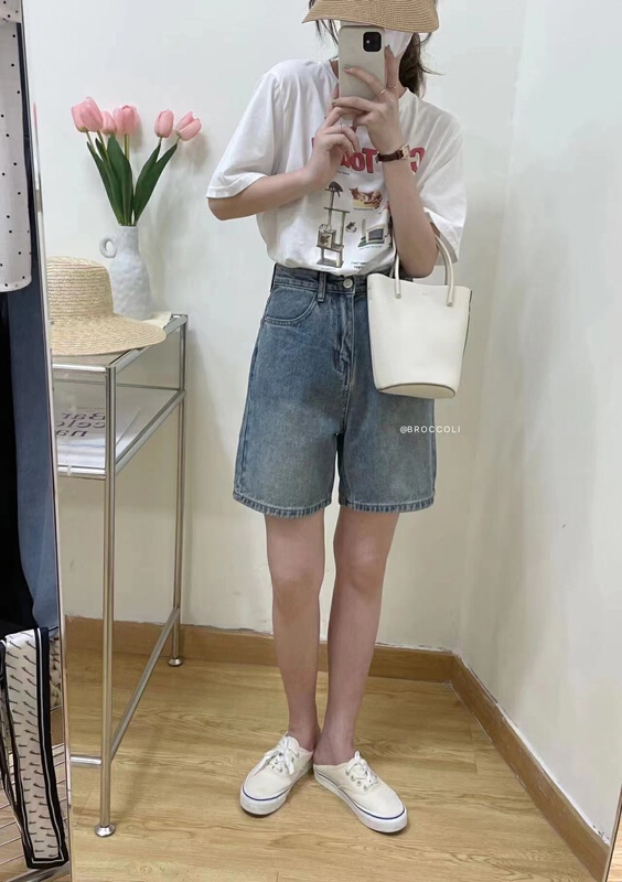 [broccoli] Korean alphabet printed round neck ins short sleeve T-shirt 8068# zjy