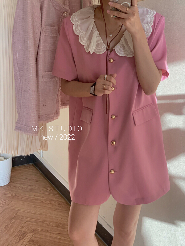 [Chen] Xiaoxiang heavy red metal button dress 3152# hjy